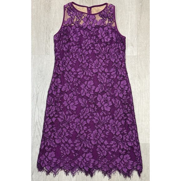 Lauren Ralph Lauren Dresses & Skirts - Lauren Ralph Lauren Sheath Dress Womens 4 Petite Purple Lace Scalloped Hem UEC
